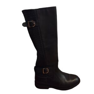 Cole Haan Round Toe Gold Buckle Riding Black Knee-High Women's Boots